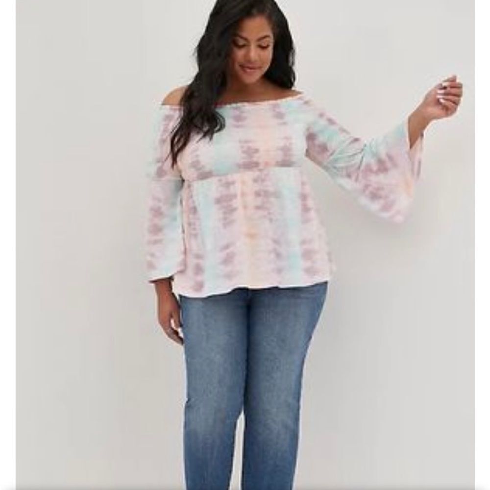 🩵💛🧡 Torrid smocked Tie dye cotton top sz 3X